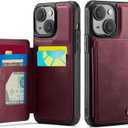 Vinich for iPhone 15 Wallet Case with Card Holder, RFID Blocking Credit Slots Kickstand Shockproof Phone Cover Fit for iPhone 15 6.1" Burgundy