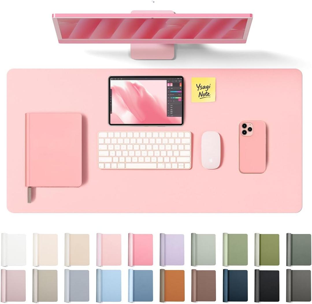YSAGi Leather Desk Protector, Office Mat, Large Mouse Mat, Non-Slip PU Leather Blotter, Laptop Desk Pad, Waterproof Writing Pad for Office and Home (Light Pink, 35.4" x 17")