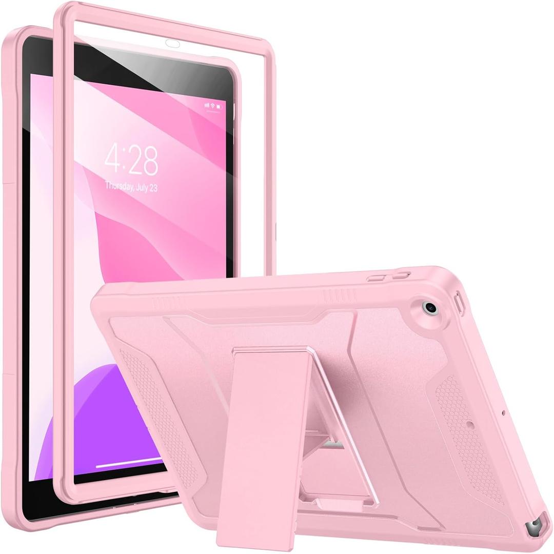 Soke Case for iPad 9th/8th/7th Generation 10.2-Inch (2021/2020/2019 Release), with Built-in Screen Protector and Kickstand, Rugged Full Body Protective Cover for Apple iPad 10.2 Inch - New Pink