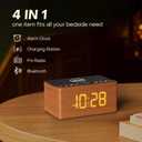 ANJANK Wooden Bluetooth Speaker, Alarm Clock with FM Radio, Qi Certified Fast Wireless Charging Station for iPhone/Samsung, USB Charger Port, Dimmable Display, Digital Wood Clock for Bedroom, Bedside