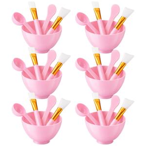 Face Mask Mixing Bowl Set, 5 in 1 DIY Tool Kit with Facial Mask Bowl Stick Spatula Silicone Soft Brush Smooth Pink Facial Brushes