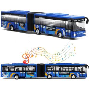 Crelloci City Bus Toy for Kids, Die Cast Alloy Pull Back Vehicles, Metro Articulated Electric Bus with Sounds and Lights, Model Cars Toys Educational Gift for Kids Boys Girls Ages 3+ (Blue)