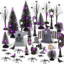 Zeyune 33 Pcs Halloween Village Accessories Set Miniature Halloween Figurines Bare Branches Bottle Brush Trees Tombstones Spiders Resin Horror Village Collections for Town Decorations