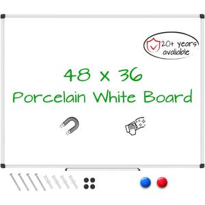 XBoard Porcelain Magnetic Dry Erase Board 48 x 36 Inch, Porcelain Whiteboard Aluminium Frame & Marker Tray