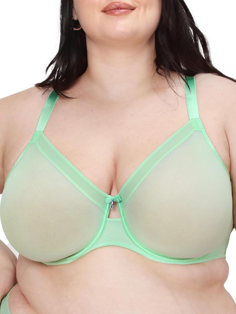 Curvy Couture Women's Sheer Unlined Underwire Plunge (40G, Appletini)