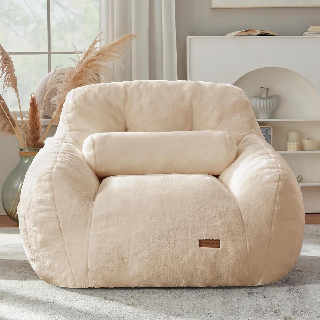 EBENCHICO Giant Bean Bag Chair for Adults, Comfy Oversized Bean Bag Chairs for Teens, Large Beanbag Chair Couch Sofa with Filler,Reading Chair with Pillow for Living Room Bedroom, 46" x 42" x 31.1"
