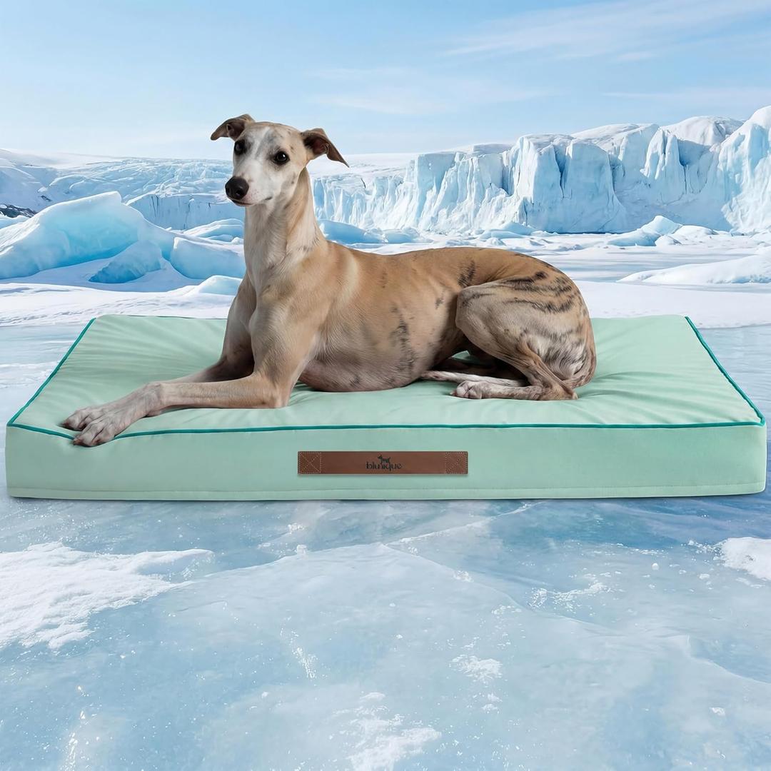 Cooling Dog Bed for Large Dogs, Orthpedic Cooling Pet Bed Dog Crate Mat for Summer with Removable Washable Cover, Breathable Egg Crate Foam with Waterproof Liner, Q-Max >0.45, Light Aqua