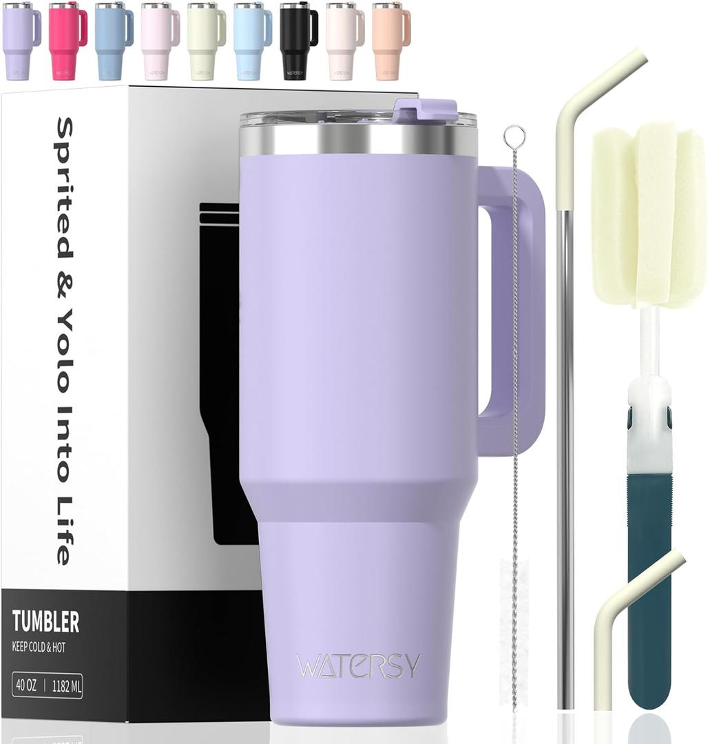 40 oz Tumbler with Handle, Tumbler with Lid and Straw, Double Wall Insulated Cup Stainless Steel Travel Mug(Cold for 34 Hours), Water Bottle for Iced Tea, Coffee, Cold Beverages (Purple)