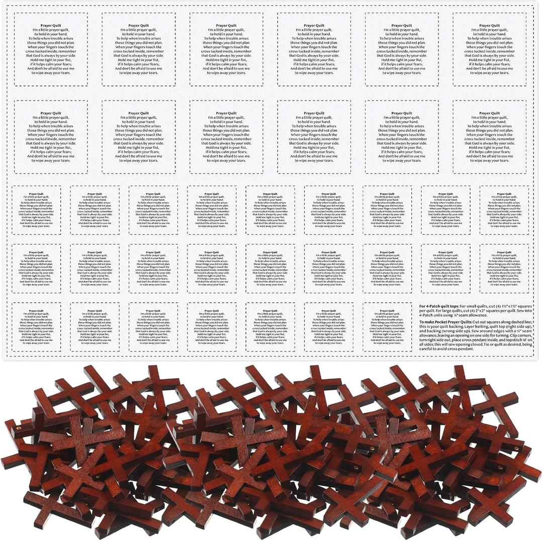 Ceenna Pocket Prayer Quilt Panel Squares with Small Wooden Crosses Mini Scripture Pocket Prayer Quilt Religious Spiritual Gift for Friend Family Easter Reward Gifts Easter Basket Stuffers (Brown Cross)