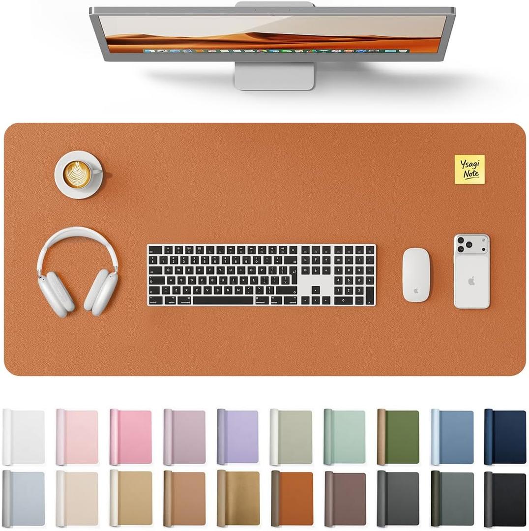 YSAGi Leather Desk Protector, Office Mat, Large Mouse Mat, Non-Slip PU Leather Blotter, Laptop Desk Mat, Waterproof Writing Pad for Office and Home (Brown, 35.4" x 17")
