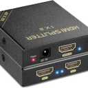 HDMI Splitter 1 in 2 Out 60Hz - HDCP Bypass 2.3, HDR, Dolby/DTS 5.1/7.1 - Compatible with Firestick 4k Max, PS3/PS5 & Elgato HD60s/x/Pro, Apple TV 4K, Retrotink, Roku Stick, NOT for Phone