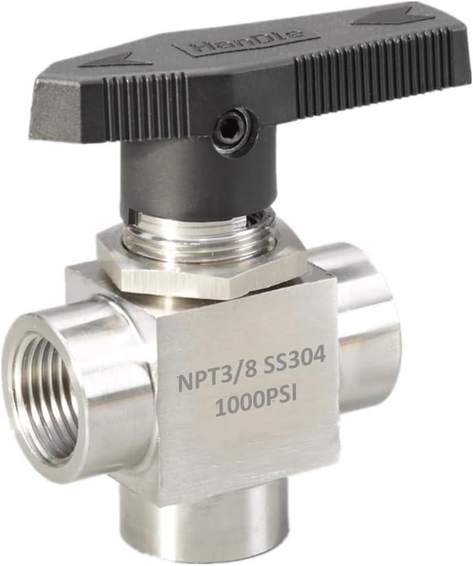 3 Way Ball Valve 3/8" NPT Reduce port 5mm Stainless Steel L Port Instrument Fitting panel mount