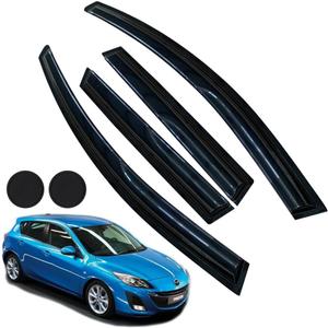 Rain Guards for Mazda 3 Hatchback 2010-2013, Tape-on Side Window Deflectors for Mazda 3 Hatchback, Window Visors for Mazda Cars, for Mazda Car Accessories 4 Rain Guards  2 Car Coasters