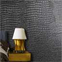 Kimhan Black Peel and Stick Wallpaper Removable Crocodile Embossed Textured Wallpaper for Cabinet and Bedroom - 15.7" X 393"