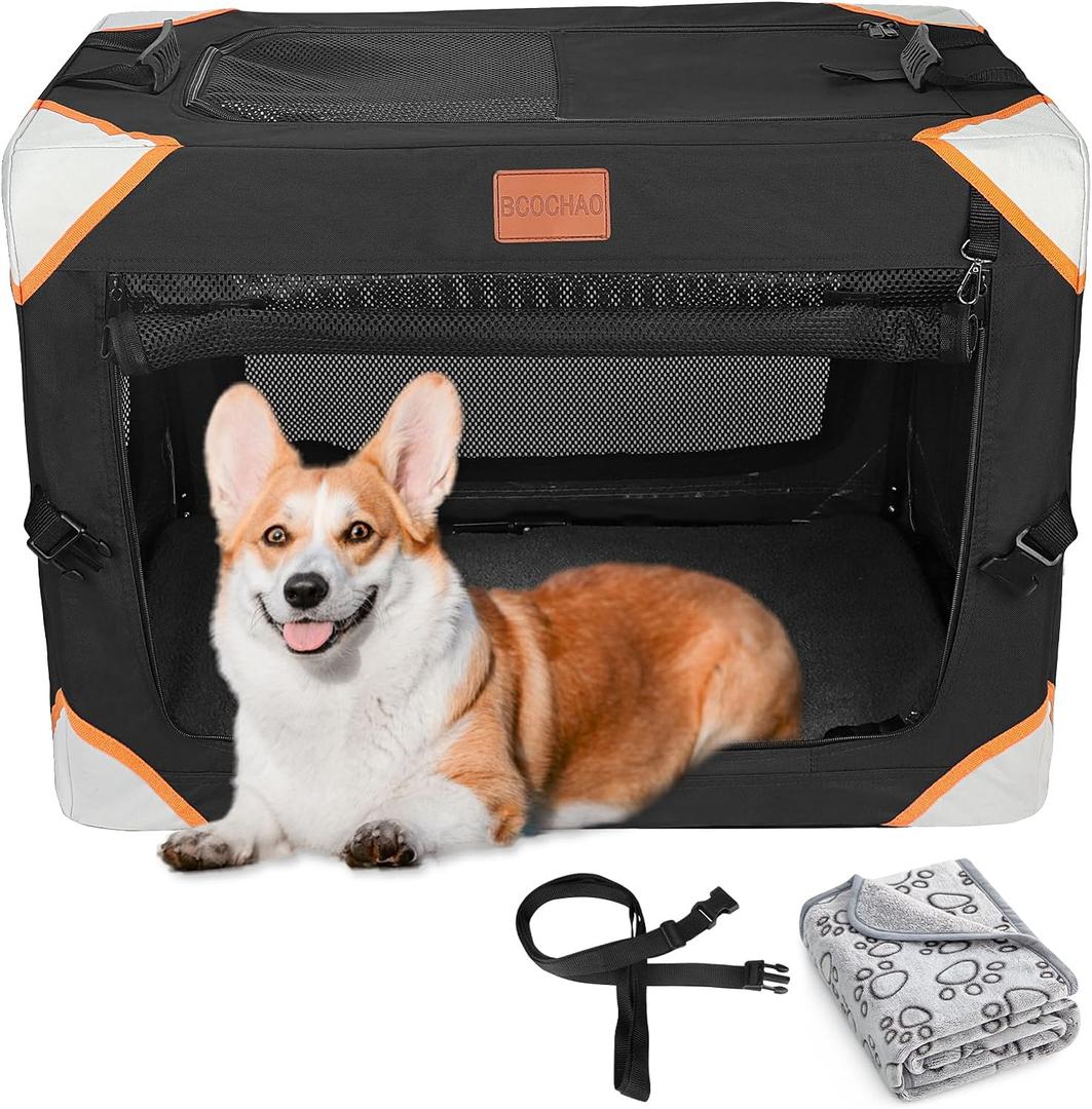 Collapsible Dog Crate-Portable Dog Crates for Small Medium Dogs,4-Door Portable Pet Travel Crate,Sturdy/Breathable/Comfortable,Indoor & Outdoor & Car Back Seat;Soft Dog Blanket (Medium (30"L x 21"W x 21"H))
