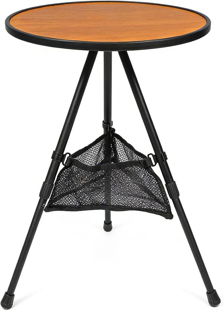 Small Folding Table Round Portable Patio Table Tool-Free Assembly Height Adjustable Side Table Easy to Carry and Move (Brown)