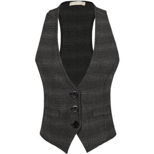 Design by Olivia Women's Racerback Plaid Vest Tuxedo Suit Waistcoat Charcoal/ Plaid 3 M