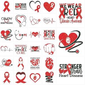 Landhoow 240 Pcs Heart Health Awareness Tattoos Temporary Glitter Awareness Body Sticker for Campaign Favor Charity Supplies, 24 Designs