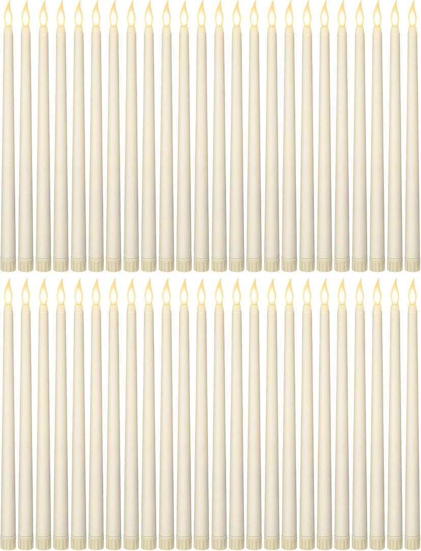 Funtery 48 Pcs Flameless LED Taper Candles Battery Operated Candles Bulk Realistic LED Candlesticks Flickering for Wedding Church Graduation Party Home Decor(Ivory,Classic Style)