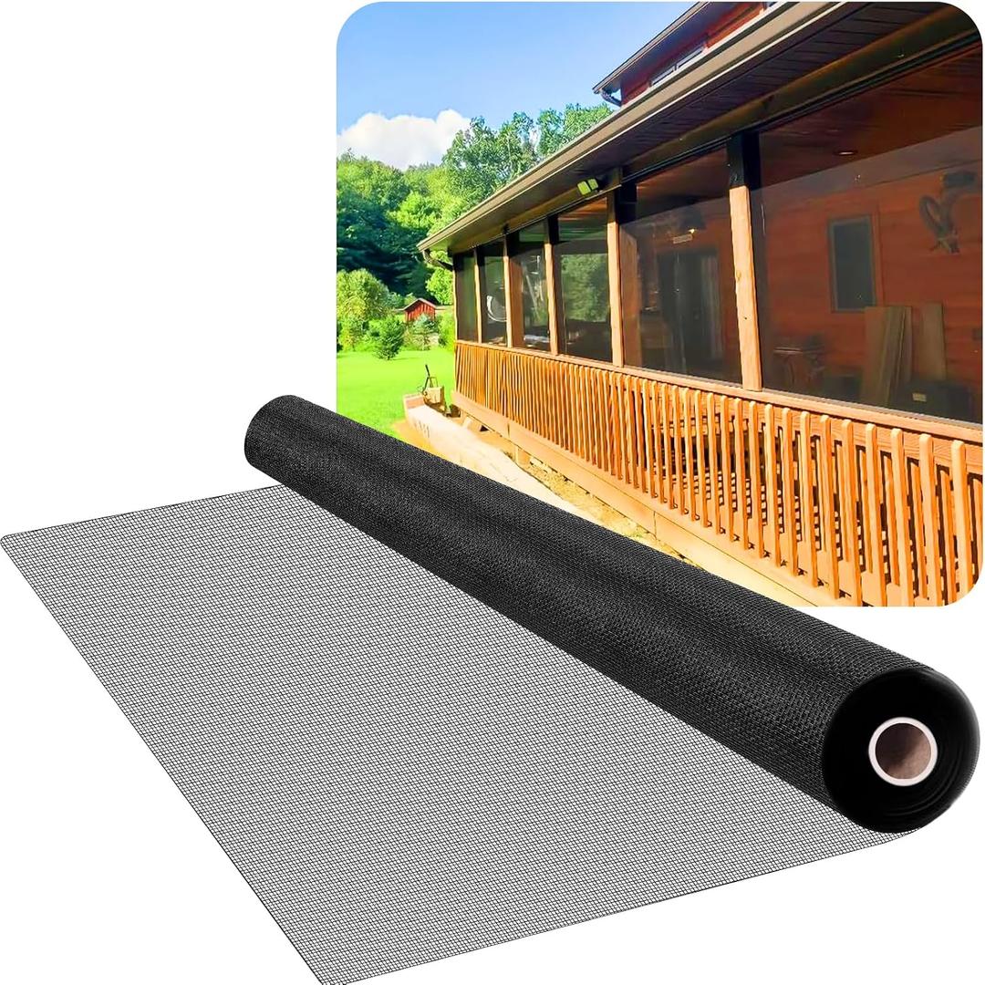 HOFUDON Window Screen Mesh, 48" x 100' Fiberglass Screen Roll Door Mesh, Replacement Window Screens for House Windows, Patio Porch Sliding Screen Mesh Black