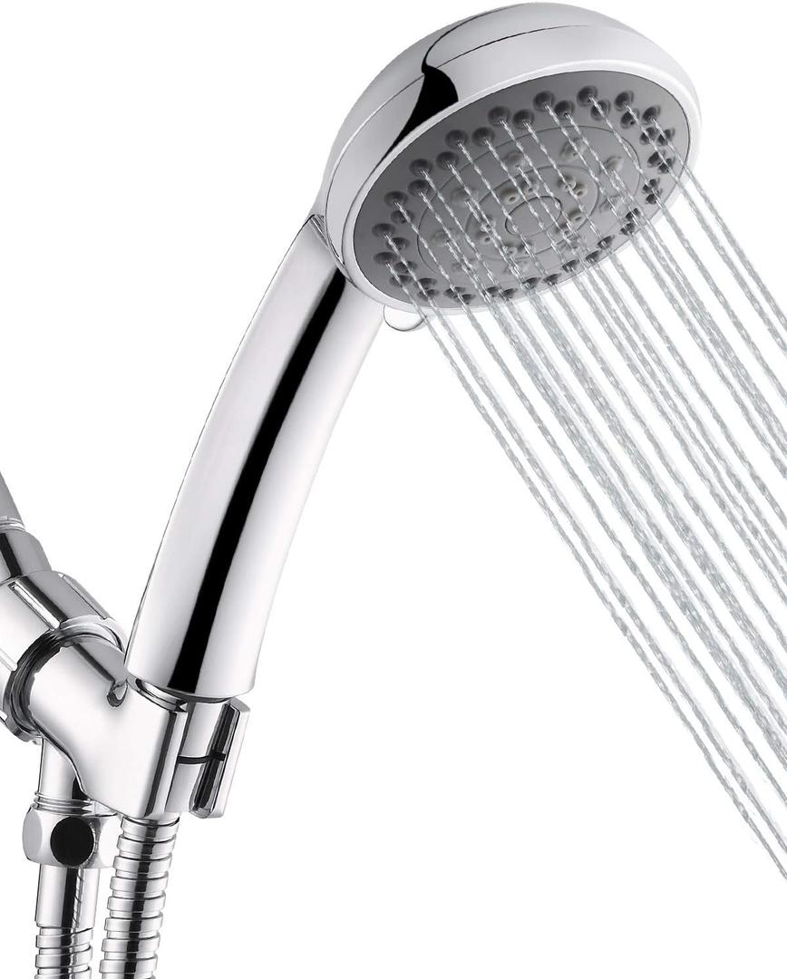 Shower Head, Axioblis 5 Function High Pressure Handheld ShowerHead with Shower Hose and Adjustable Bracket, Velynda (Silver)