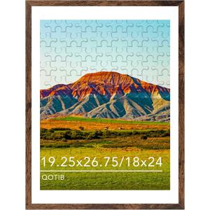 Wood 19.25x26.75 Picture Frame with 18x24 Mat, Display 18x24 with Mat or 19.25x26.75 Without Mat, Wood 19.25 by 26.75 Photo Frame, 19.25 x 26.75 Frame for Wall Hanging Display, Deep Brown