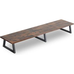 TEAMIX 42 inch Large [Dual] [Monitor] [Riser],Rustic Brown Extra Long TV [Stand Wood & Steel Desktop [Riser] with Storage for [Dual] Screen Office Desk Organization