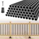 100 Pack 36" Aluminum Deck Balusters, 3/4" Diameter Black Metal Deck Spindles with Connectors and Screws, Hollow Round Aluminum Deck Balusters for Deck Railing, Staircase, Porch, Patio, etc.