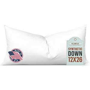 Pillowflex Synthetic Down Pillow Insert - 12x26 Down Alternative Pillow, Ultra Soft, Large Rectangle, Lumbar, Travel, Neck, Sleeping Pillow - 1 Decorative Pillow Form