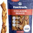 Pawstruck Natural Large 10-13 Beef Collagen Braids for Dogs Long-Lasting Rawhide & Bully Stick Alternative, with Chondroitin & Glucosamine 3 Pack (EXP 05/21/29)