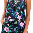 Tempt Me Romper One Piece Swimsuits with Short - Women Boyleg with Pockets Bathing Suit Modest Swimwear (X-Large, Black Purple Floral)