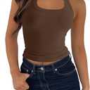 Women's Sleeveless Scoop Neck Knit Ribbed Seamless T-Shape Tank Top Fitted Casual Racerback Blouses (S)