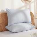Merryword Blue Striped Pillowcases, 100% Cotton Pillow Cases, Queen Size Pillowcases, Luxury Linen Like Pillowcase, Soft Breathable Pinstripe Pillow Covers, Set of 2