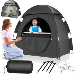 YoungMinds Baby Crib Tent - Waterproof Baby Blackout Tent for Pack and Play w Toy Holder, Milk Silk Fabric, Kids Sleep Pod Mosquito Net - Pack N Play Block 100% Light, Black Out Crib Cover for Bedroom