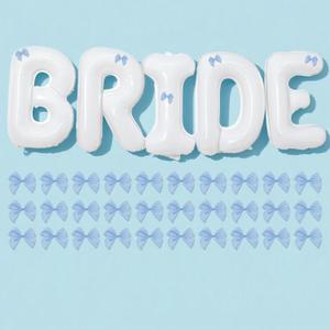 BRIDE Letter Balloons Blue Bows, 40" White BRIDE To Be Balloons for Beach Bach,Bachelorette,Last Toast On Coast,Beach Bridal Shower,Seashells Wedding Decoration,Girls Something Blue Engagement Party