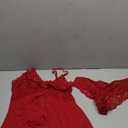 Foxiny Sexy Ruffle Sheer Mesh Lace Wireless Babydoll Lingerie Dress with Thong 2 Piece (Large, Red)