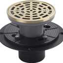 4 1/4 Inch Shower Drain Round Brushed Gold Color, Removable Grille Strainer Screws in Drain Cover, Base with Adjustable Drain Flange Kit PVC, SUS304 Stainless Steel Brass Face