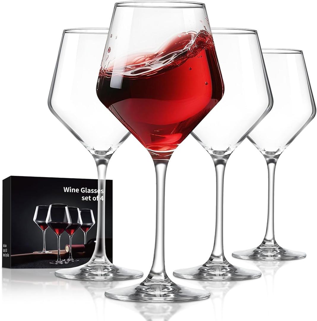 FrutPunch Hand-Blown Crystal  Glasses Set of 4, 16OZ, Long Stem Glasses for Christmas and Wedding Gifts (4)