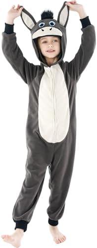 Wizland Kids Animal Onesie Cheetah Costume Cow Monkey Onesie Black Cat Bear Dalmations Elephant Lion Donkey Suit for Kids 10-12 years