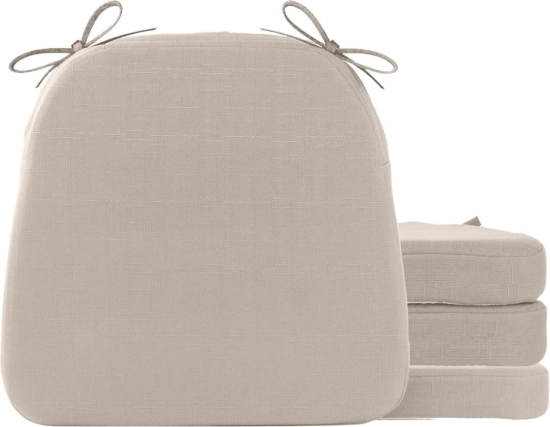 Battilo Chair Cushions for Dining Chairs with Ties, Kitchen Chair Pad with Non-Slip Backing and Removable Cover, Indoor/Outdoor Dining Seat Cushion, 16"x16"x2", Set of 4, Beige