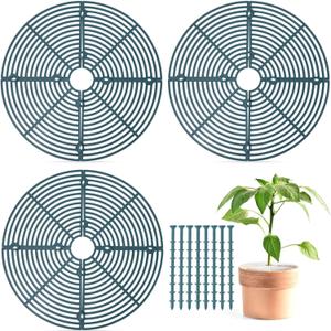 Sawysine 3 Pcs Plant Pot Cover Plant Protector from Animal Flower Pot Grid with Center Cutout Flower Cover Soil Protectors(11.8 in,Blackish Green)