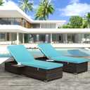 Outdoor Chaise Lounge Cushion Set of 2, Fadesafe Water-Repellent Lounge Deck Reclining Chair Cushions for Patio Furniture Lawn Pool Resort Hotel, 72x21x3 Inch, Light Blue