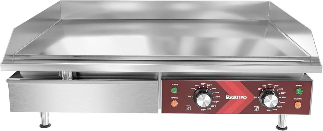 EGGKITPO Commercial Electric Griddle 29 Inch Large Countertop Griddle Non-Stick Flat Top Grill Stainless Steel Teppanyaki Griddle with Adjustable Temperature 90-575 for Restaurant Use 240V 3500W