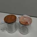 DRASTAR Glass Coffee Cups, 20 oz Large Coffee Mugs, Flat Bottomed Cups with Acacia Wood Lid, Glass Tea Cup with Handle, ClearTea Cup Set of 2