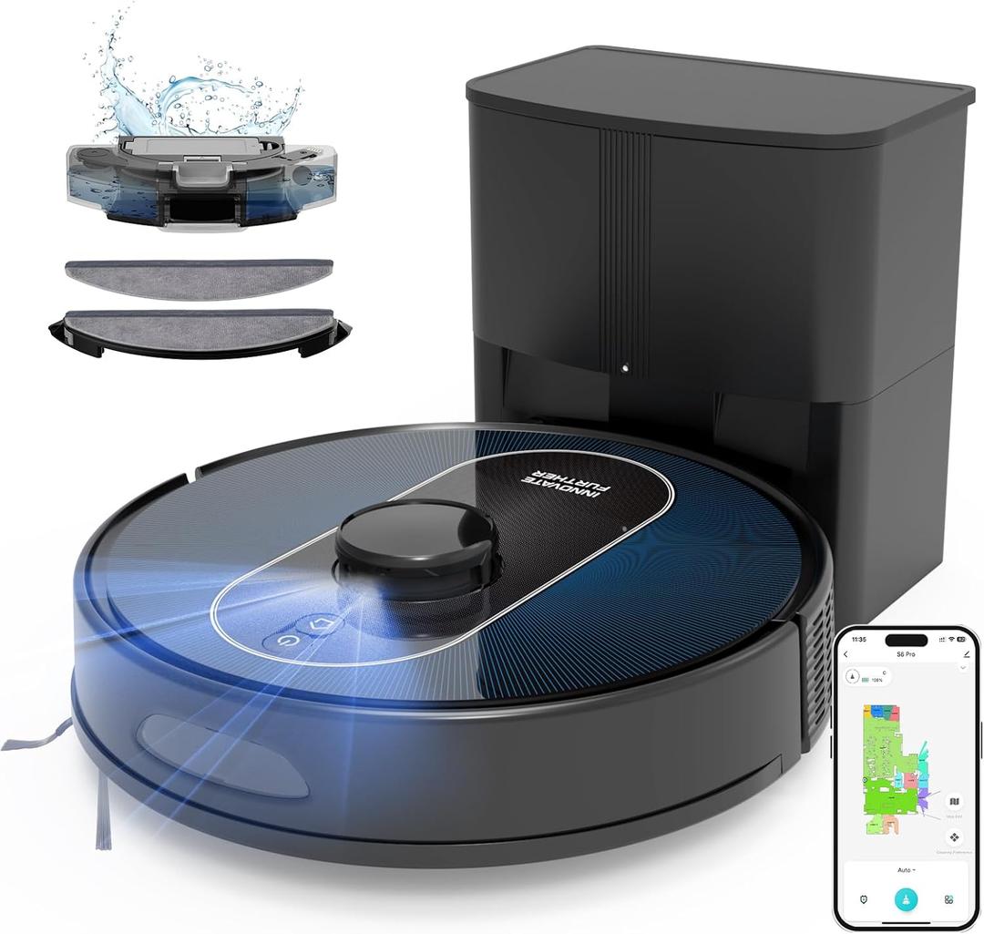 Robot Vacuum and Mop Combo, 6000Pa Robotic Vacuum with Mapping, Self-Emptying Station for 90 Days Hands-Free, LiDAR Navigation, Wi-Fi/App/Alexa Voice Control, for Carpets & Hard Floors