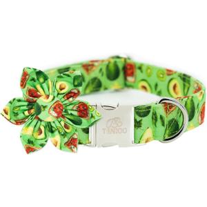 Tunkoo Dog Collar Avocado Floral Bow Tie Unique Style Super Soft Comfy Adjustable Cotton Collar with Premium Metal Buckle, for Puppy and Cat Small Medium Large Pet SuppliesAvocadoFlower, M
