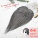 Flufymooz Real Human Hair Toppers for women, 10 Inch Clip in Bangs 100 Human Hair Toppers for Thinning Hair, Cover Hairpiece with 150% Density Silk Base-Silver Gray With Brown Mixed