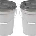 Mighty Tuff 5 Gallon / 21 Pound Pet Food Storage Container, Pack of 2 with Metal Handle and Airtight Lid to Lock in Freshness, Light Grey Base & Dark Grey Lid