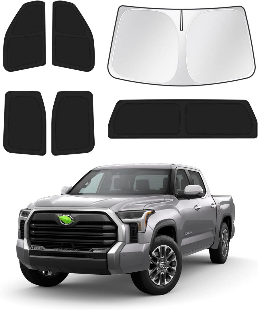 Windshield Sun Shade for 2022-2025 2026 Toyota Tundra Sunshade Side Rear Window Shade Cover Sun Visor Shield Privacy Protection Keep Vehicle Cool Black 6PCS