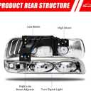 Headlight Assembly for 1999 2000 2001 2002 Chevy Silverado 1500 2500/1500HD 2500HD 3500/2000-2006 Tahoe/Suburban Chrome Housing Amber Reflector PairW/O Bulbs